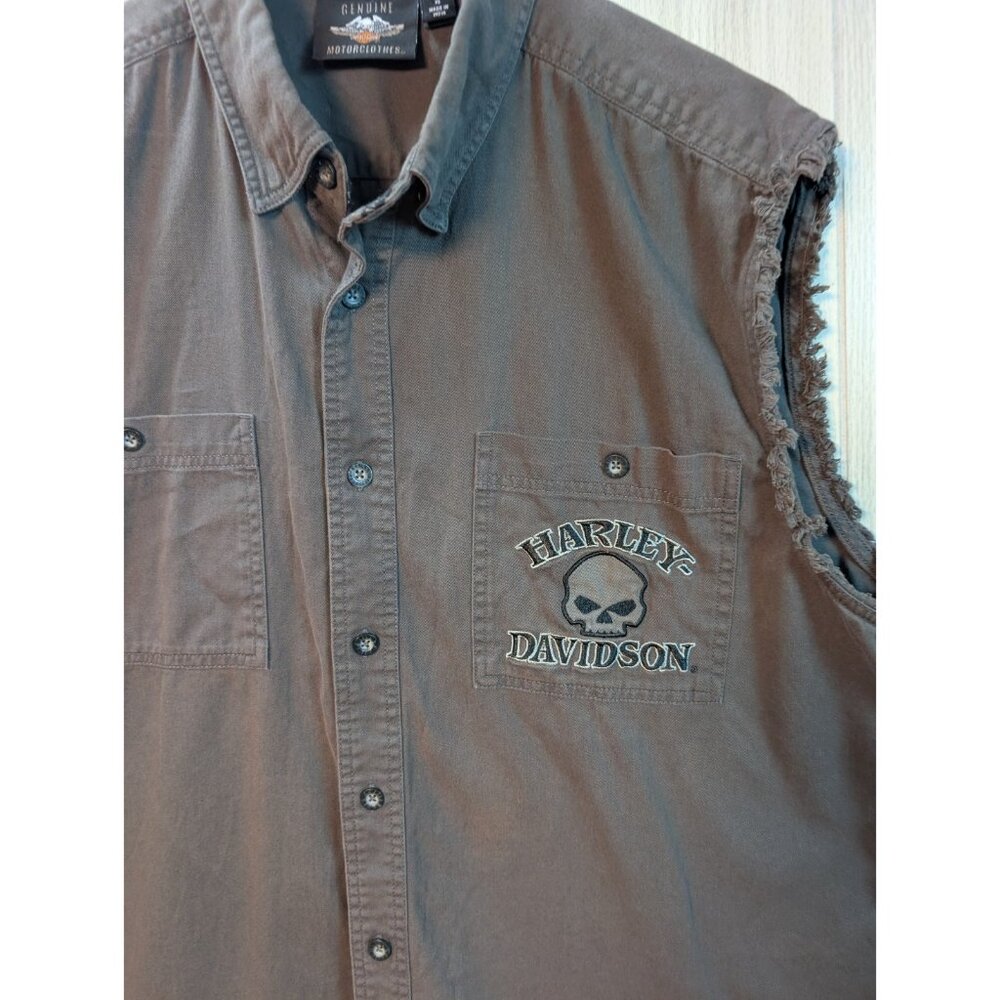 Harley Davidson Work Shirt XL Black Sleeveless Vest Skull Eagle Embroidered - Picture 3 of 8